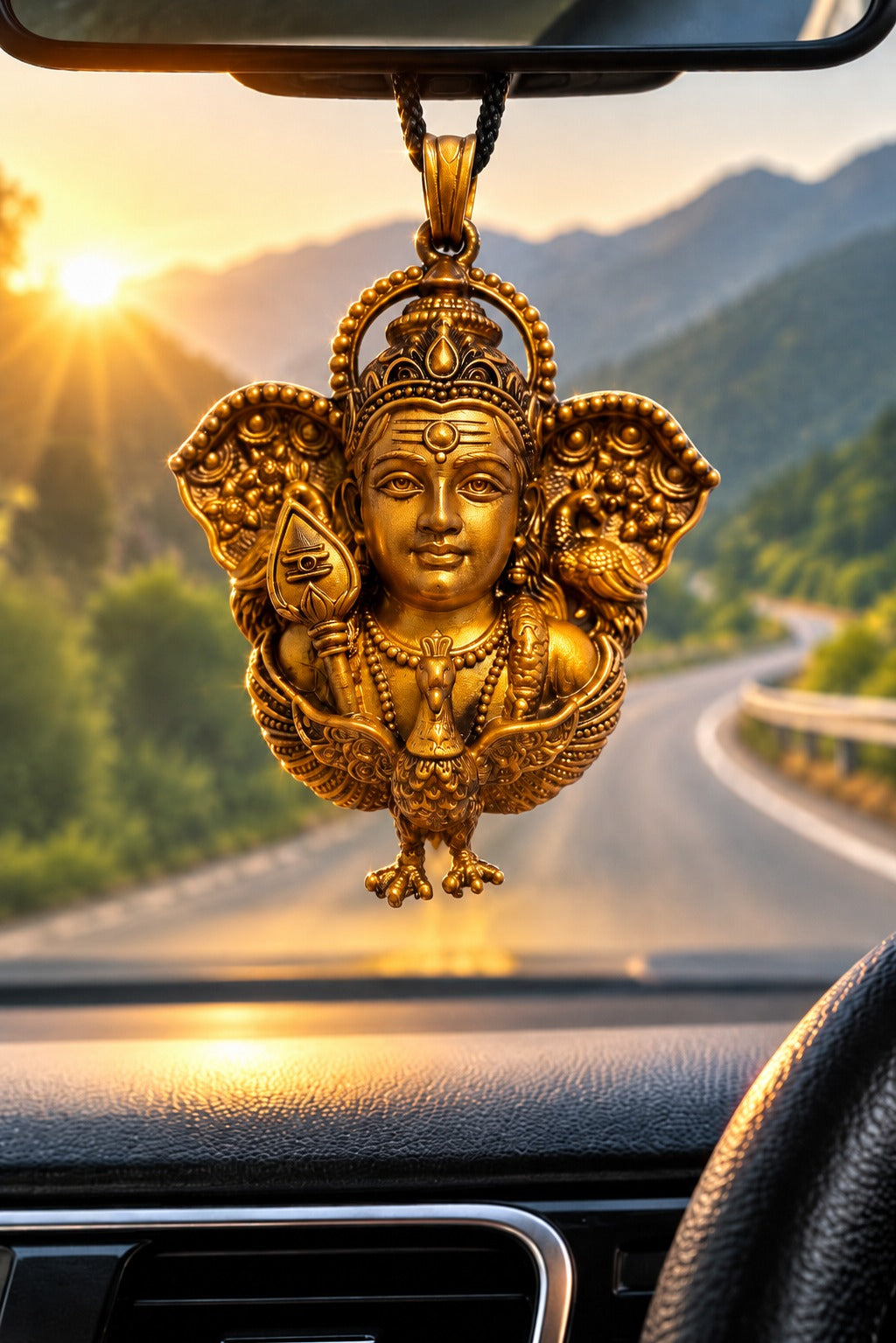 Lord Kartikeya Car Hanging with Vel & Peacock