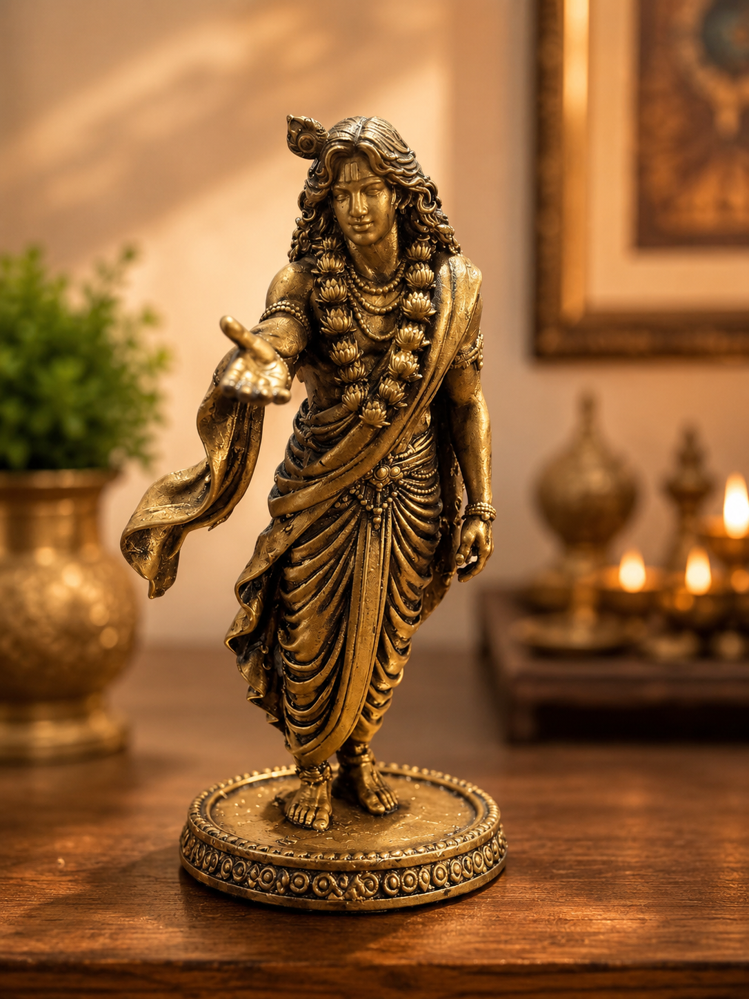 Shri Krishna Viyog Murti – Divine Separation Idol in Antique Gold Finish