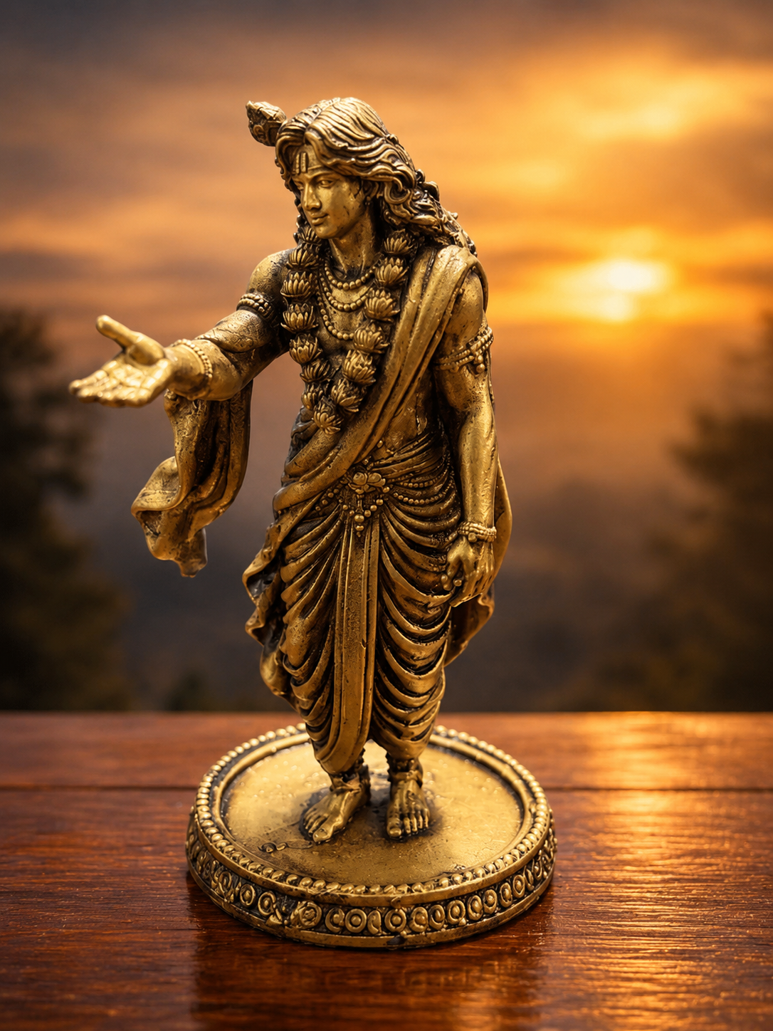 Shri Krishna Viyog Murti – Divine Separation Idol in Antique Gold Finish