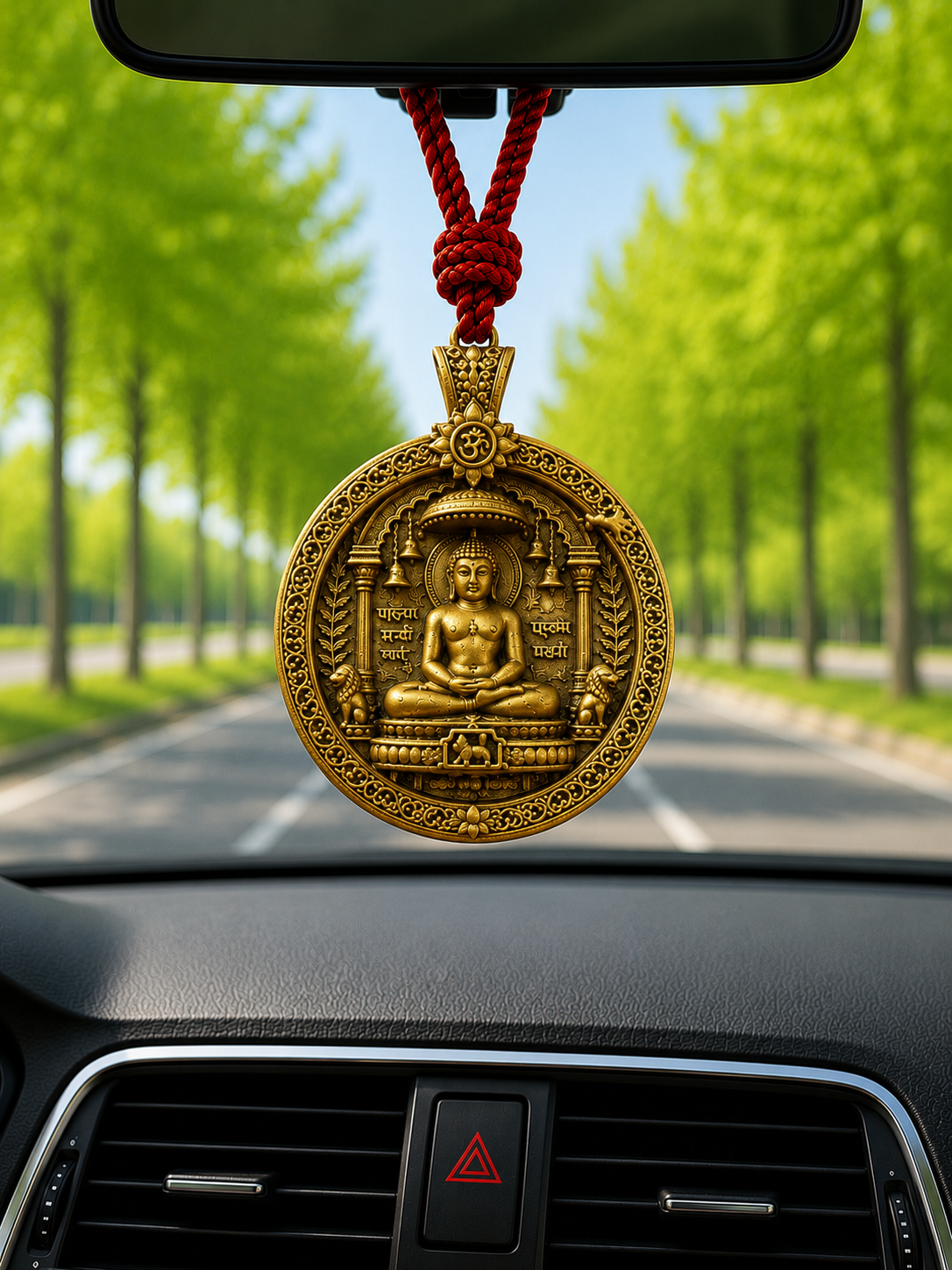 Jain Pendant for Car Mirror | Spiritual Antique Dashboard Hanging