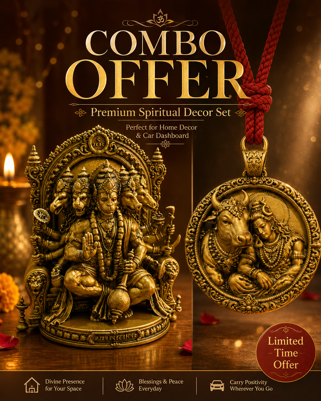 Panchmukhi Hanuman Ji Idol & Shiva Nandi Hanging Pendant Combo Offer