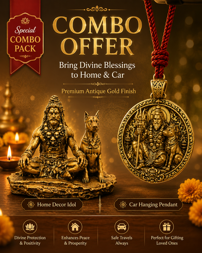 Kaal Bhairav Divine Protection Combo – Home Idol & Car Hanging Pendant