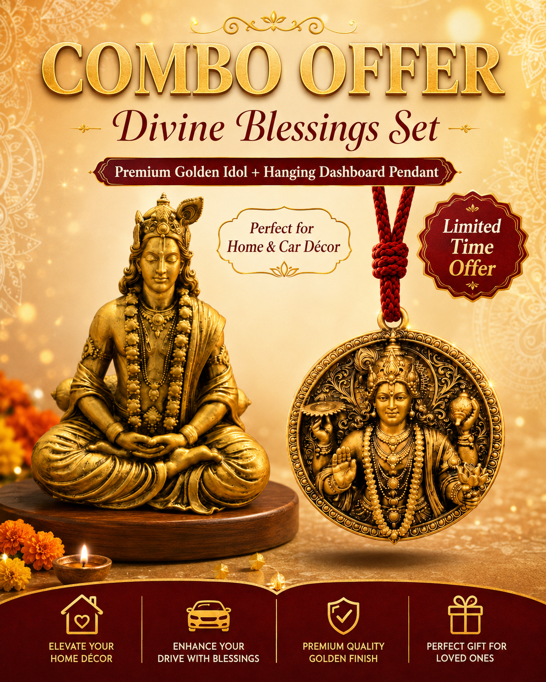 Shri krishna meditating and Vishnu ji pendant combo