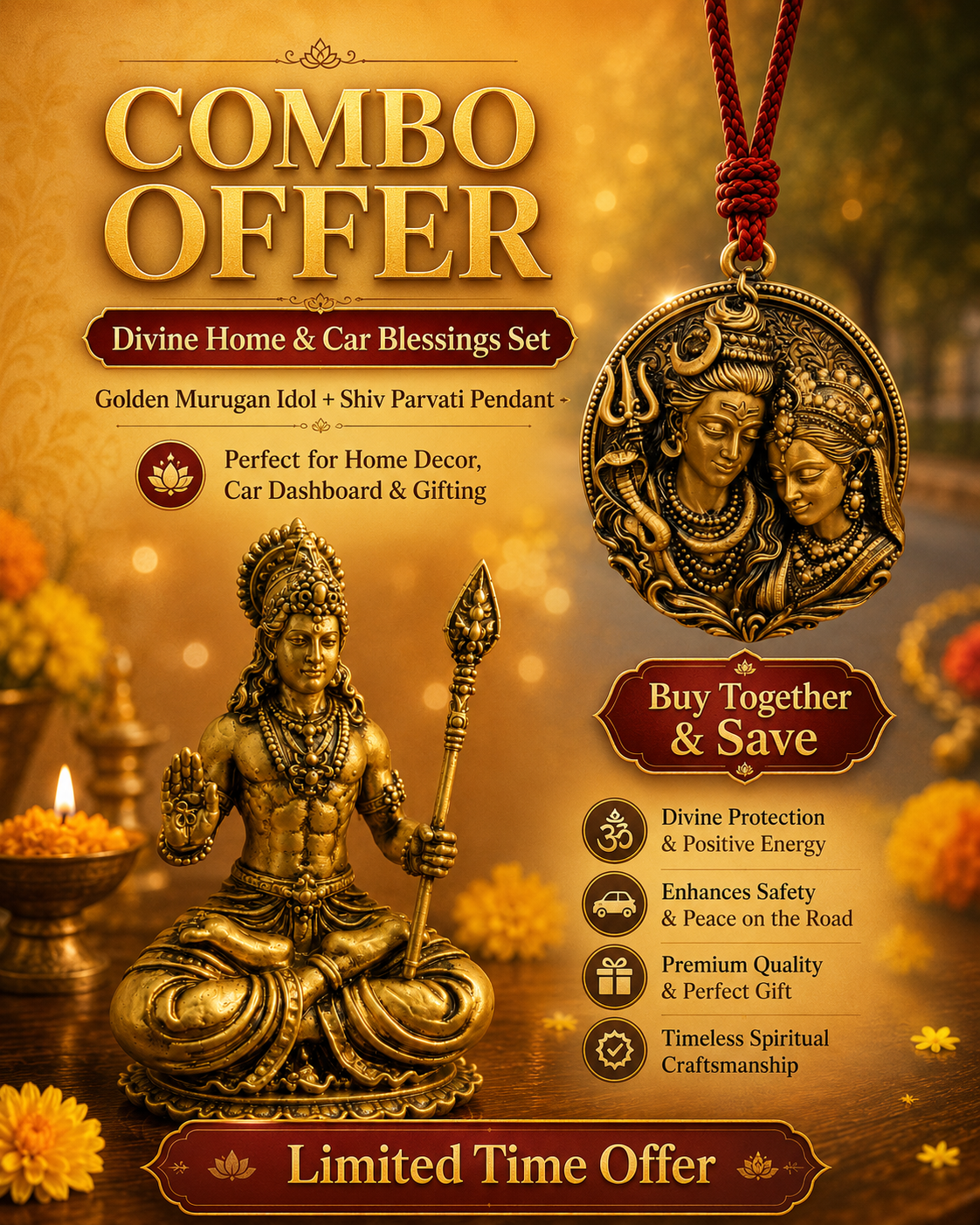 Kartikey ji meditating and Shiv Parvati Pendant Combo