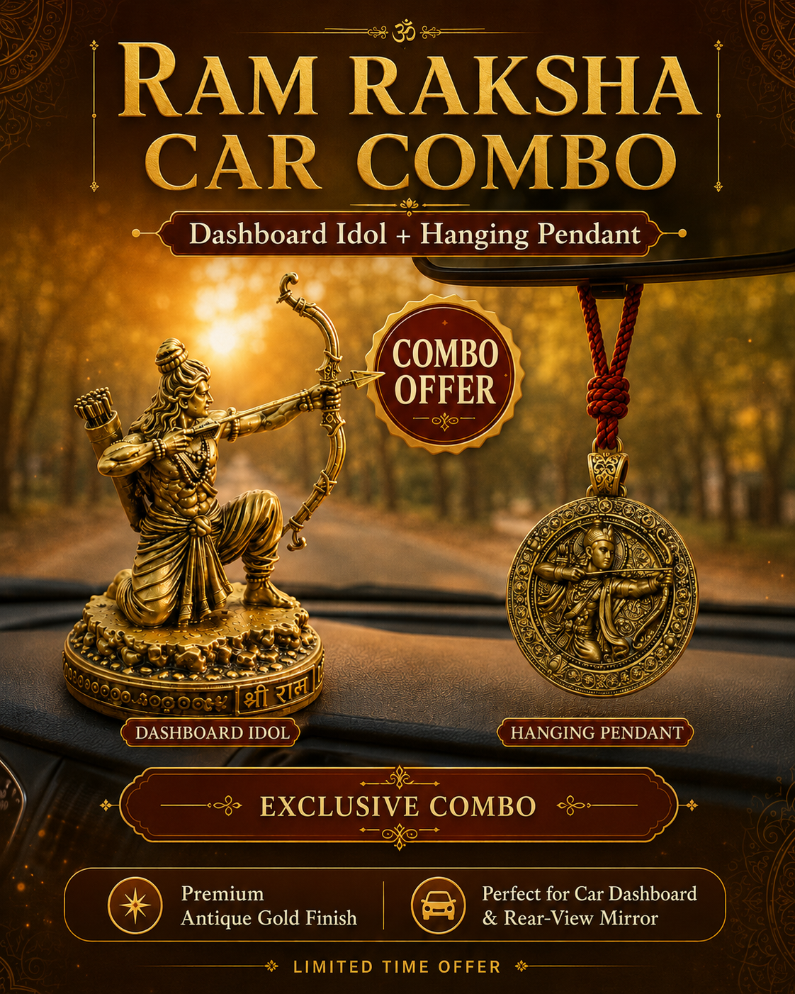 Ram Raksha Car Combo – Dashboard Idol & Hanging Pendant