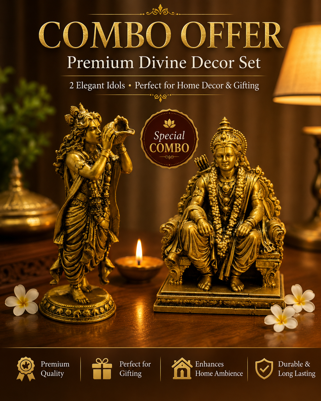 Bring Home Divine Blessings with Our Premium Krishna & Ram Ji Combo Idol Set
