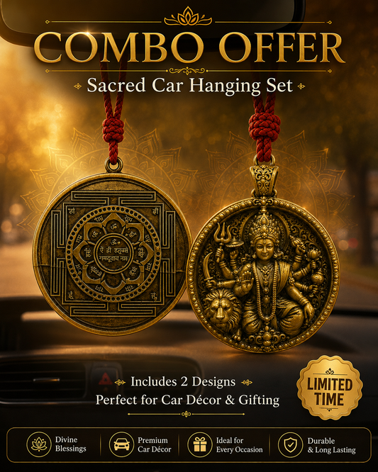 Sacred Car Hanging Combo Set – Hanuman Raksha Yantra & Maa Durga Car Pendant