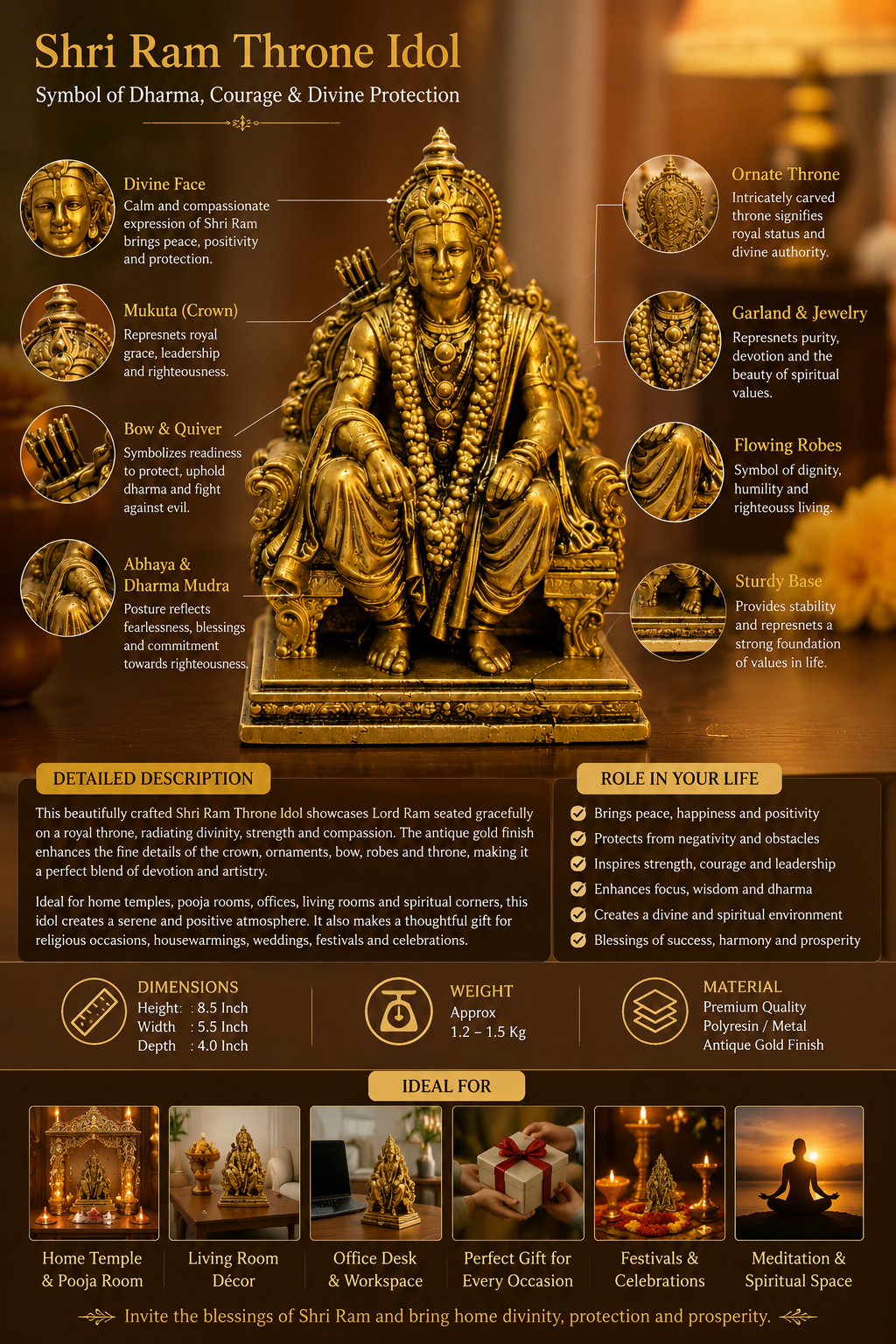 Shri Ram Darbar Throne Idol for Home Temple & Décor