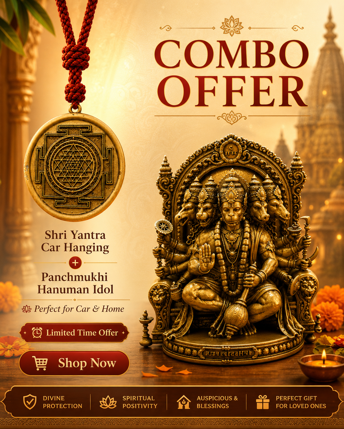 Panchmukhi Hanuman Idol & Shri Yantra Car Hanging Combo Offer