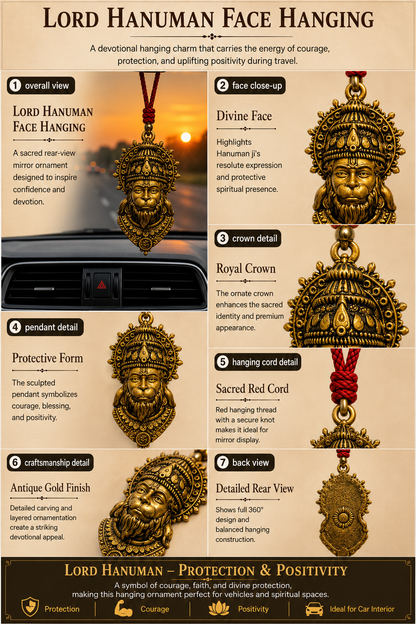 Lord Hanuman face hanging with detailed views and features on a beige background