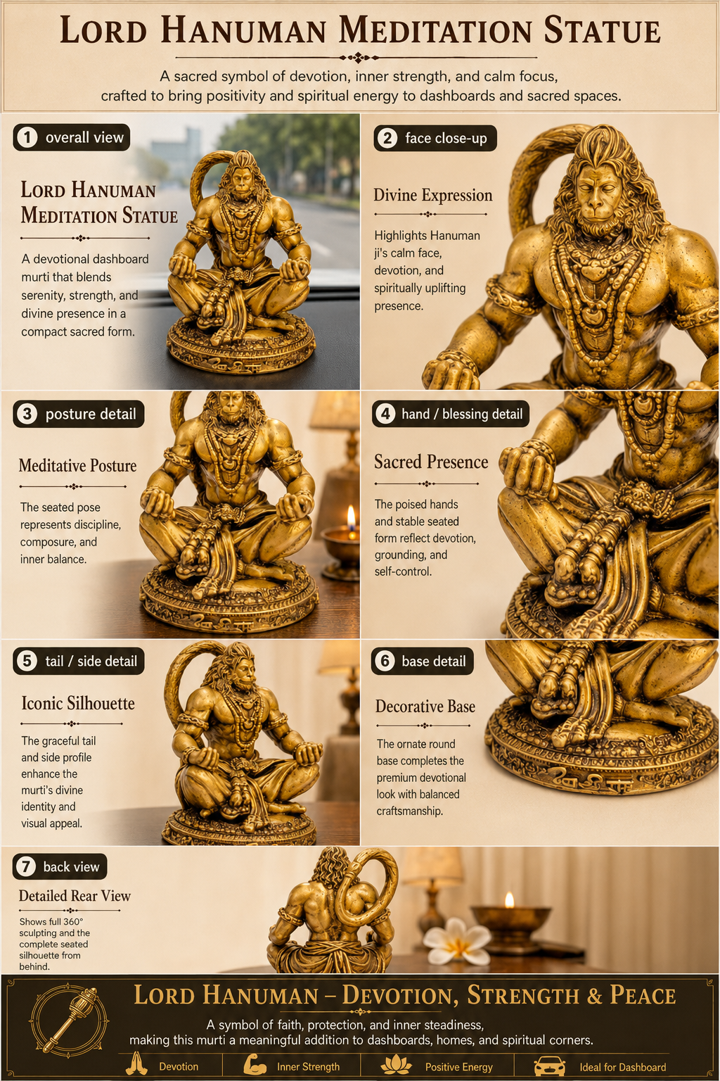 Lord Hanuman Meditation Statue for car dashboard