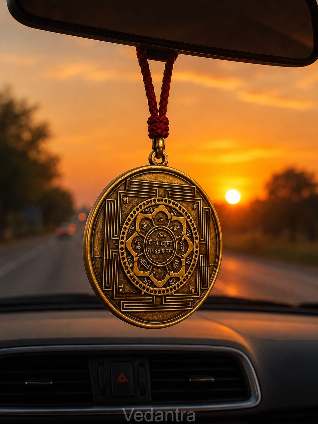Sacred Hanuman Raksha Yantra Car Hanging Pendant – Spiritual Rearview Mirror Charm for Protection & Positive Energy