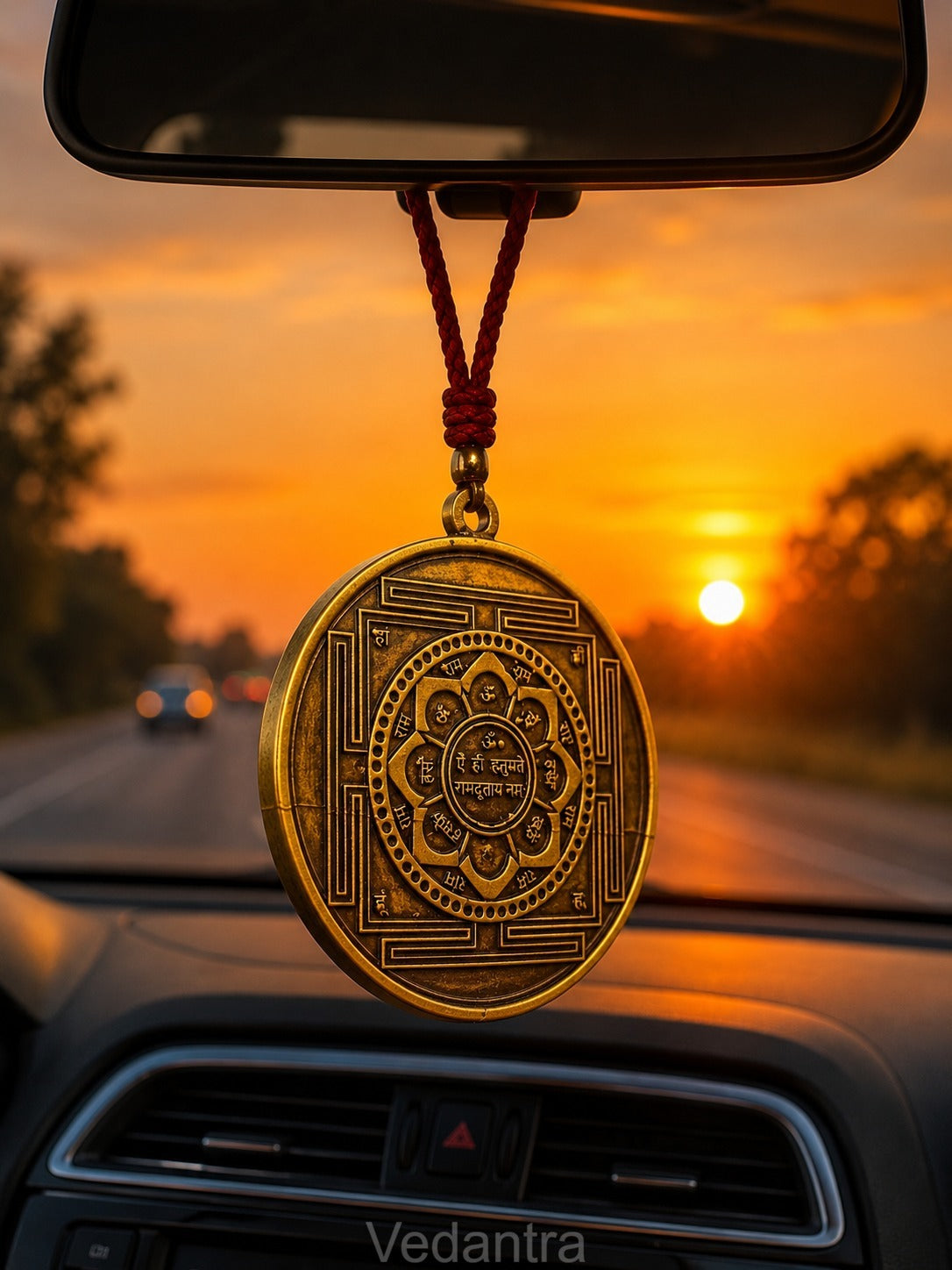 Sacred Hanuman Raksha Yantra Car Hanging Pendant – Spiritual Rearview Mirror Charm for Protection & Positive Energy