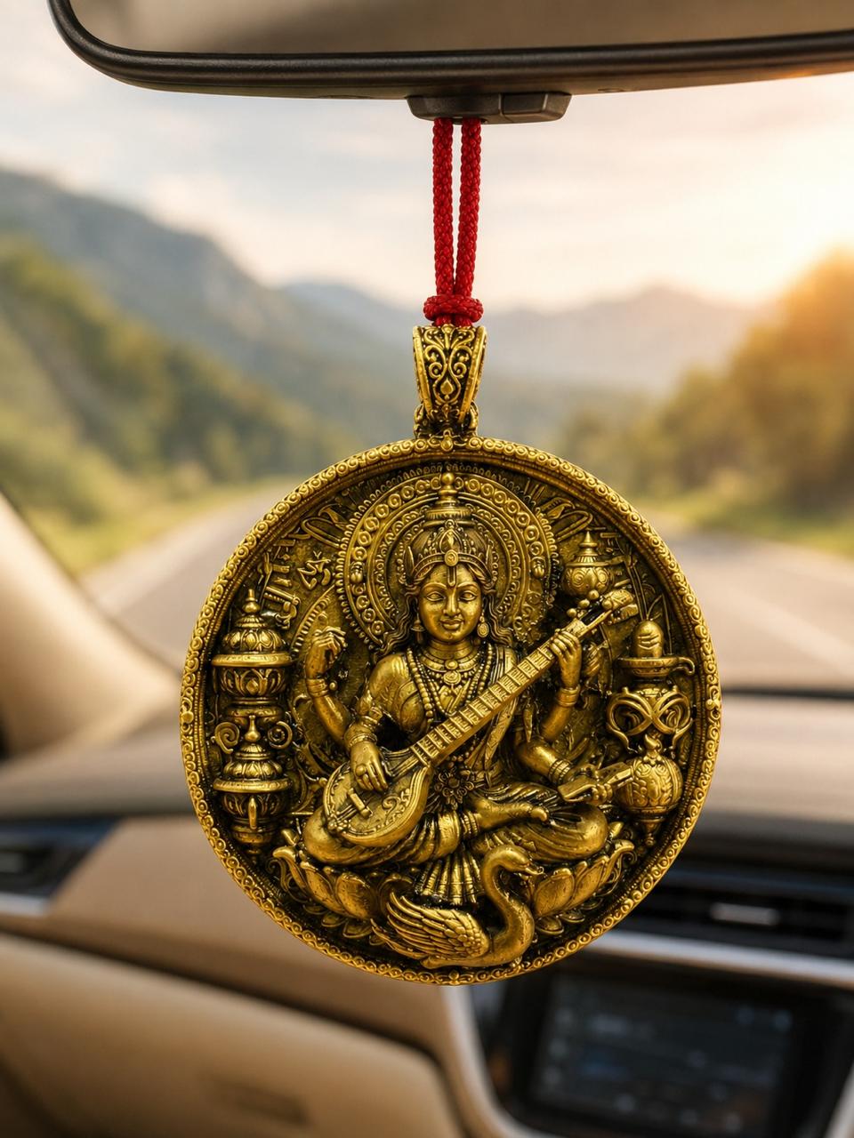 Maa Saraswati Car Hanging Pendant
