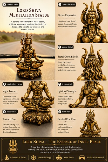 Lord Shiva meditation statue with detailed features and design elements fr car dashboard
