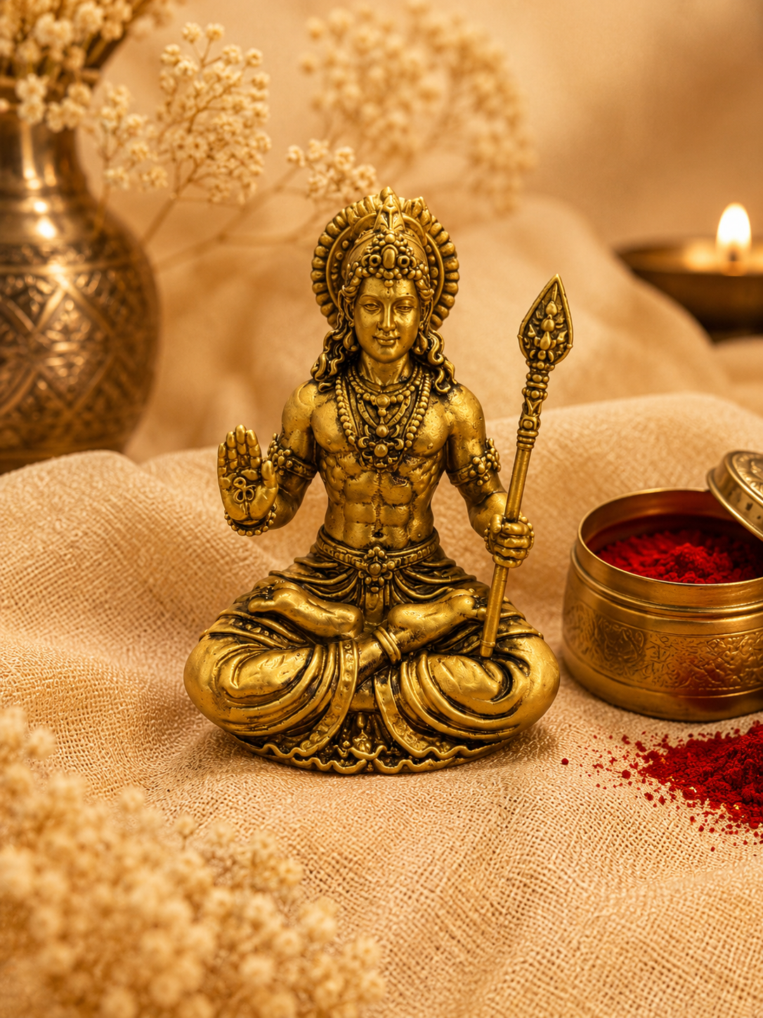 Lord Murugan / Kartikeya Idol with Vel Spear – Divine Courage & Protection Décor