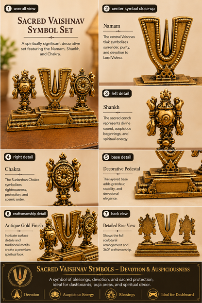 Detailed view of a Sacred Vaishnava Symbol Set with various angles and close-ups.
