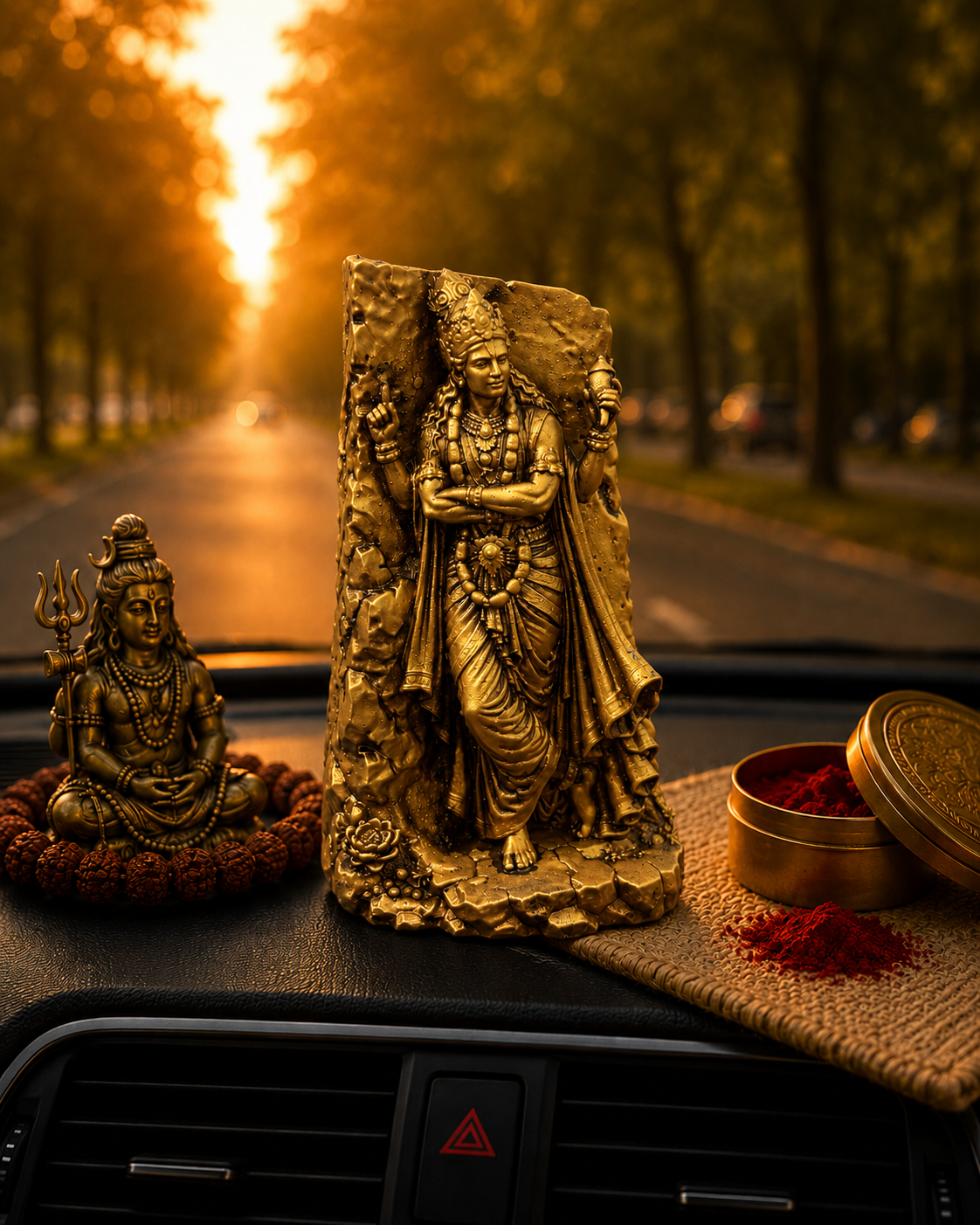 Shri Vishnu ji Divine Grace Antique Gold Idol for Car Dashboard & Home Décor