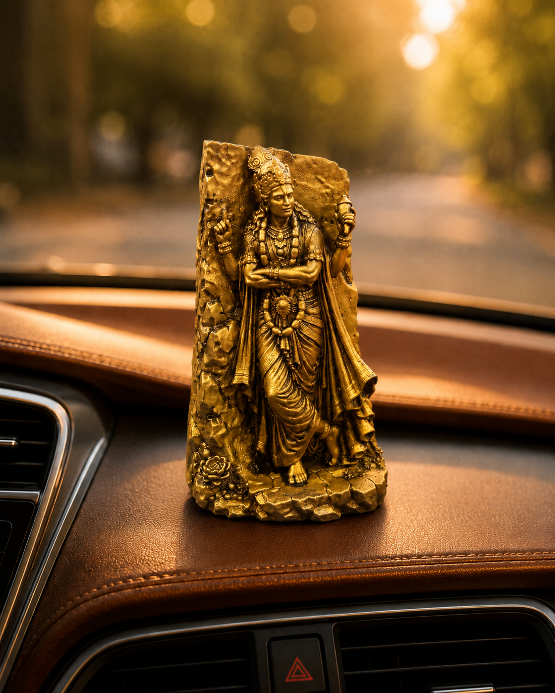 Shri Vishnu ji Divine Grace Antique Gold Idol for Car Dashboard & Home Décor
