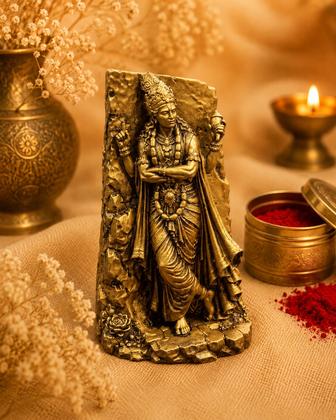 Shri Vishnu ji Divine Grace Antique Gold Idol for Car Dashboard & Home Décor
