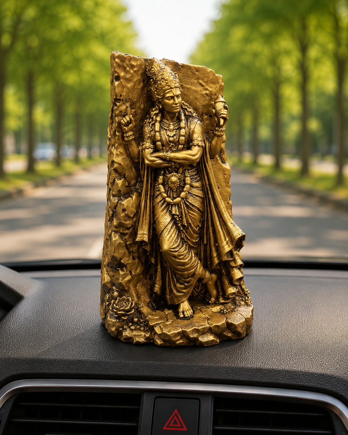 Shri Vishnu ji Divine Grace Antique Gold Idol for Car Dashboard & Home Décor