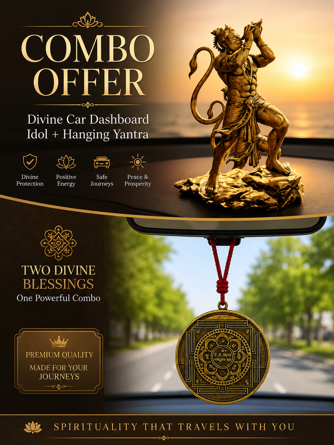 Divine hanuman ji sankh idol and hanuman ji raksha yantra  with scenic road background