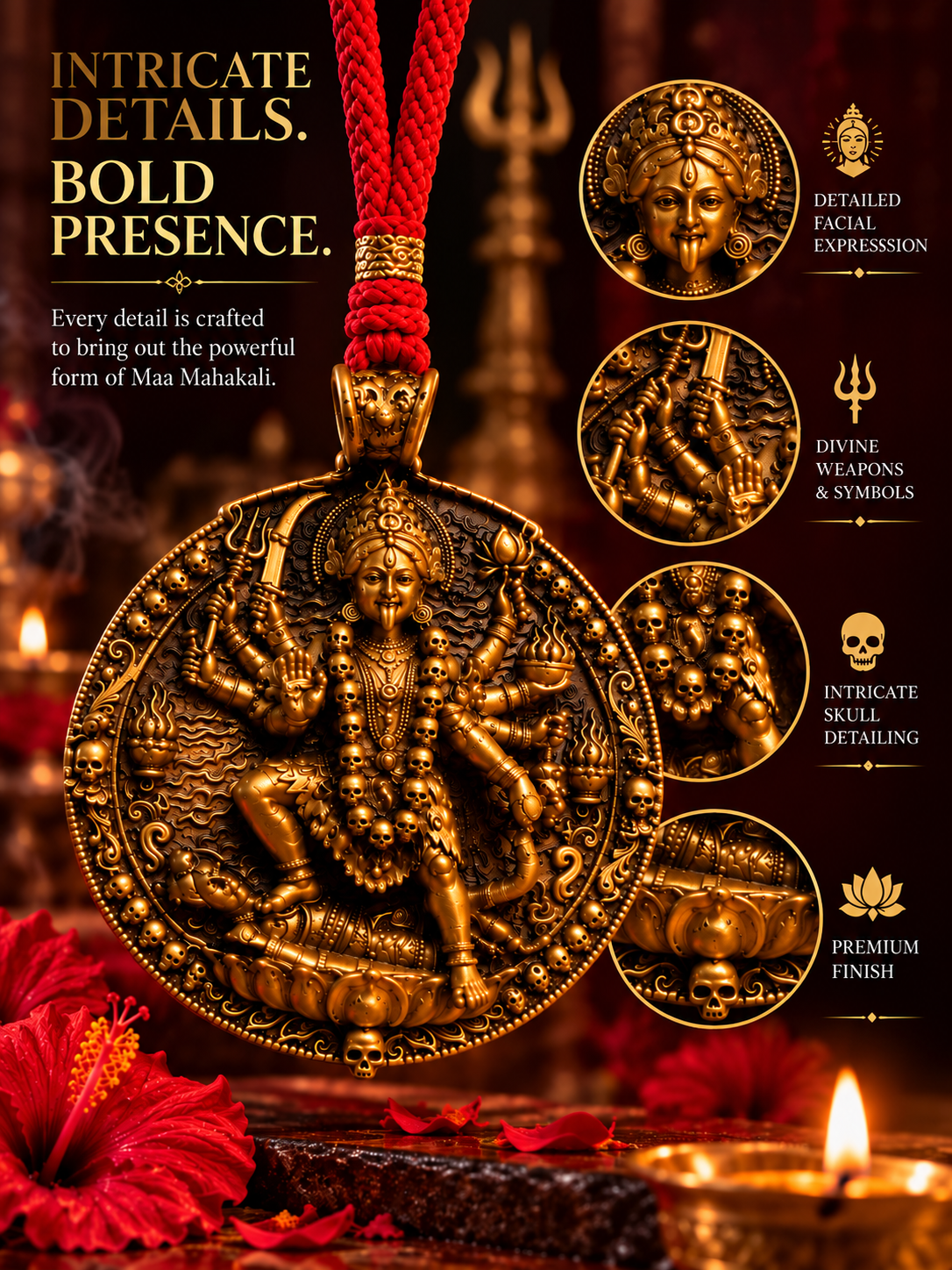 Detailed Maa Mahakali Suraksha Kavach with intricate high-relief antique finish